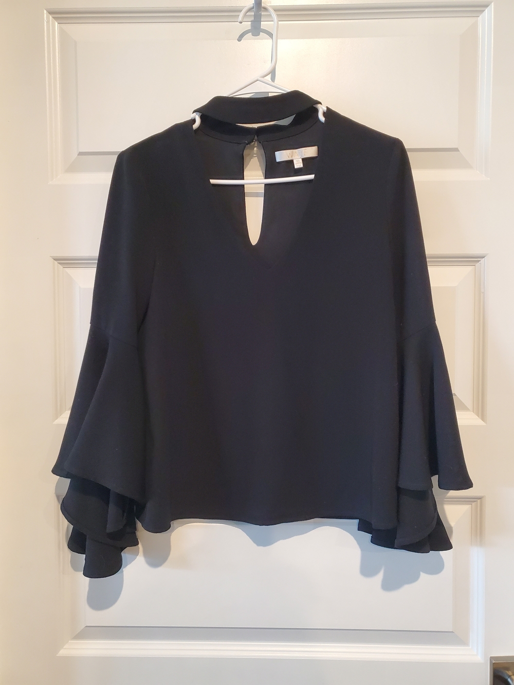 Wayf Black Layered Bell-Sleeve Keyhole Blouse